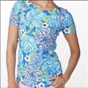 Lilly Pulitzer Leila Cotton May Floral Print Ruched Sleeve Top Size Small
